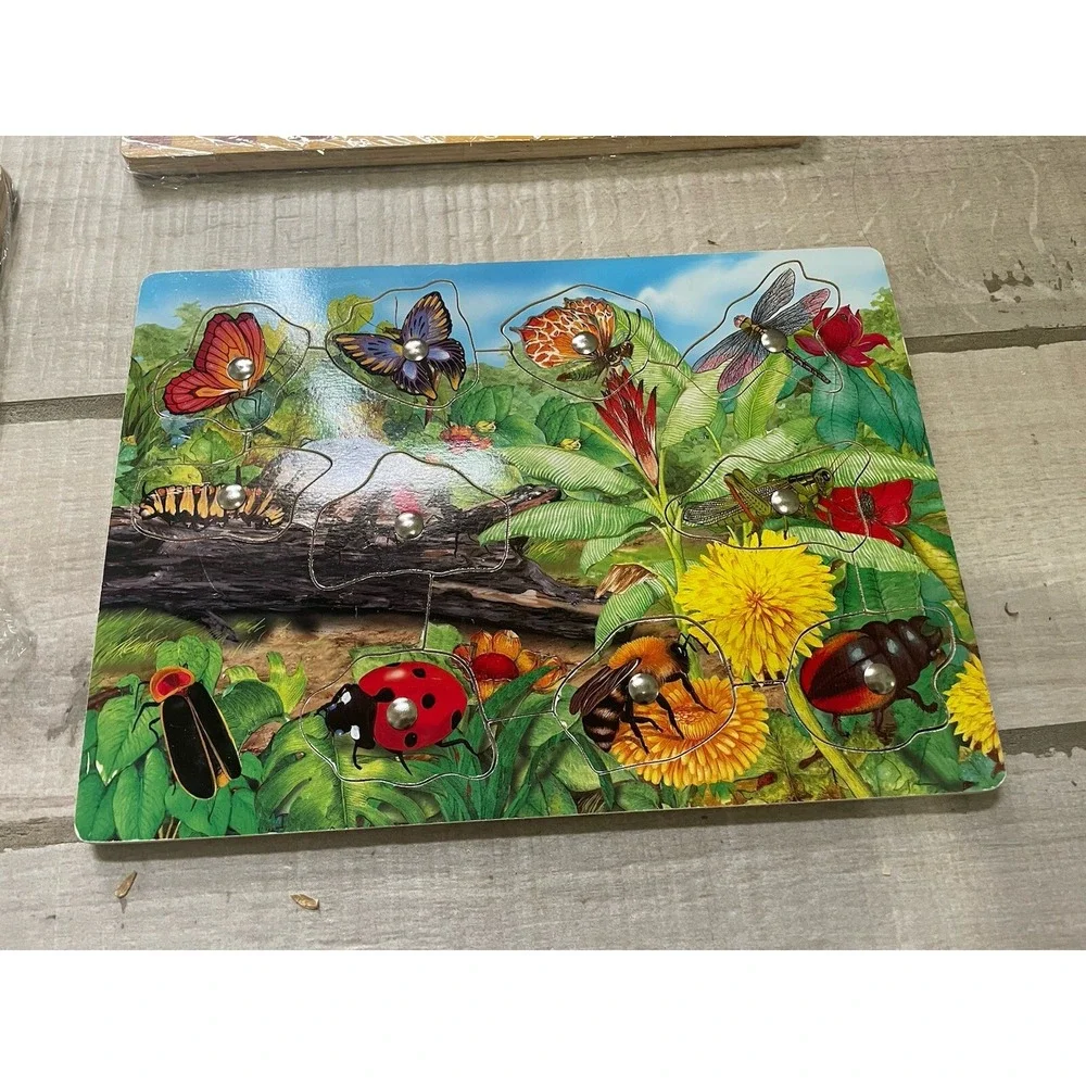 Wooden Jigsaw Puzzle‎ Rain Forest Nature Train Colorful Playskool Homeschool 14